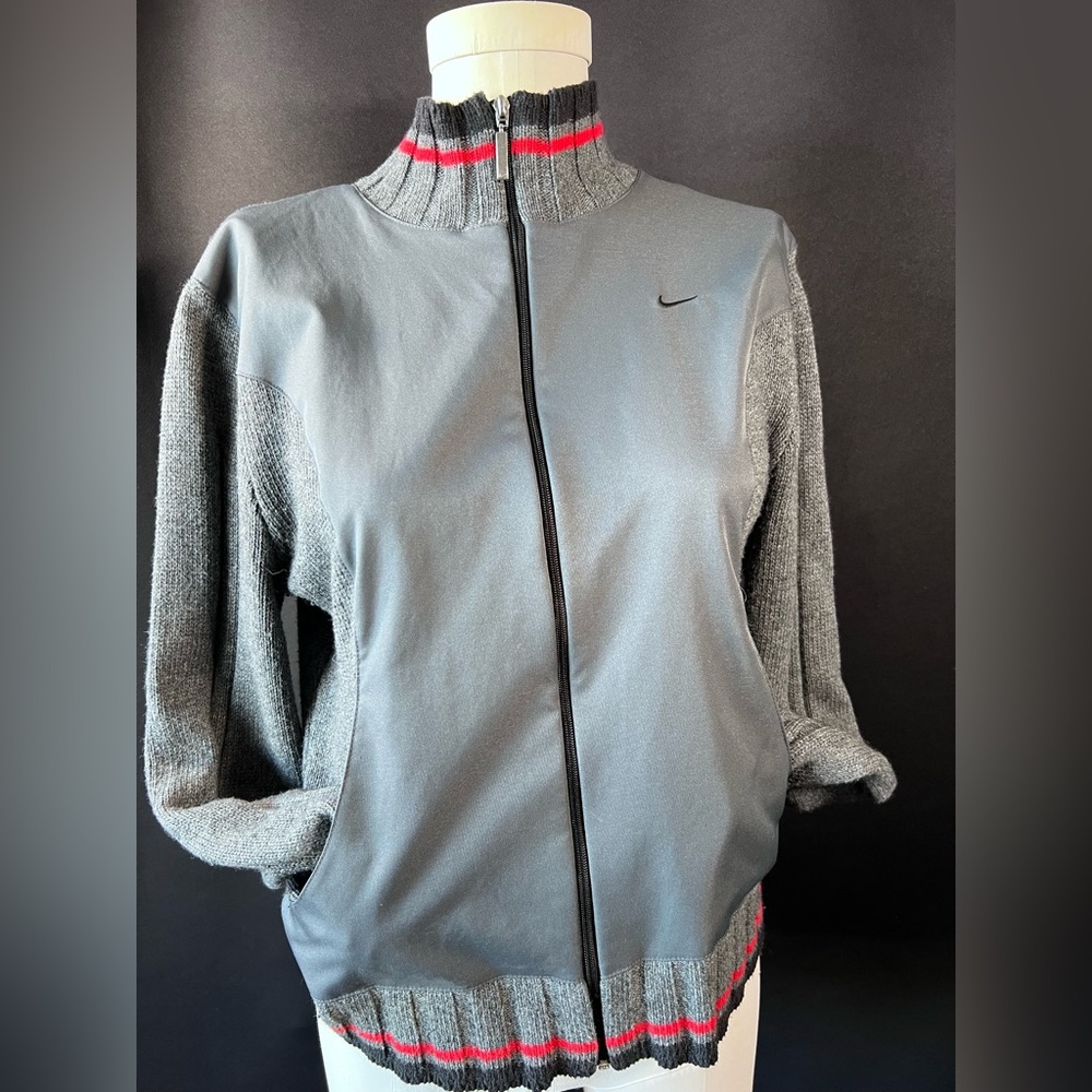 Vintage Nike Sweater Womens Size Medium Full Zip Wool Angora Blend Charcoal Gray